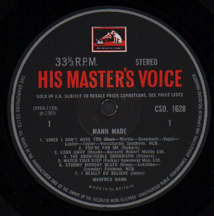 Image of Label Cover of LP - VG/VG - MANFRED MANN, Mann Made (His Master's Voice; CSD 1628, UK 1965, Stereo), ,  - 3225222E