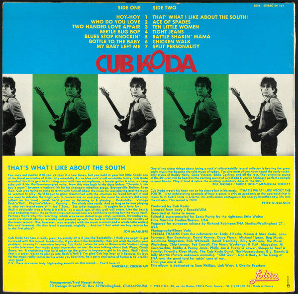 Image of Back Cover of 3245234S: LP - CUB KODA, That's What I Like About The South ! (Lolita; 5036, France 1985, Laminated Sleeve) Light corner wear and very small tear to opening edge.  VG+/VG+
