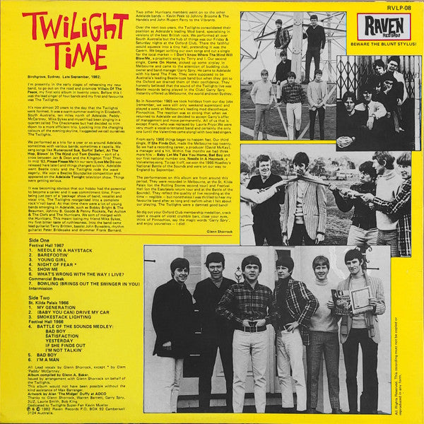 Image of Back Cover of LP - VG+/VG+ - THE TWILIGHTS, Twilight Time (Raven Records; RVLP-08, Australia 1983), ,  - 3245244S