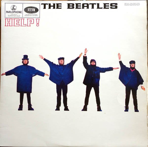 Image of Front Cover of LP - VG/G - THE BEATLES, Help! (Parlophone Black/Yellow; PMC 1255, UK 1966 Reissue, Mono. 2nd pressing), Heavy marks on side 2 causing repetitive pops. Some creasing and discoloration to sleeve. ,  - 3926414E