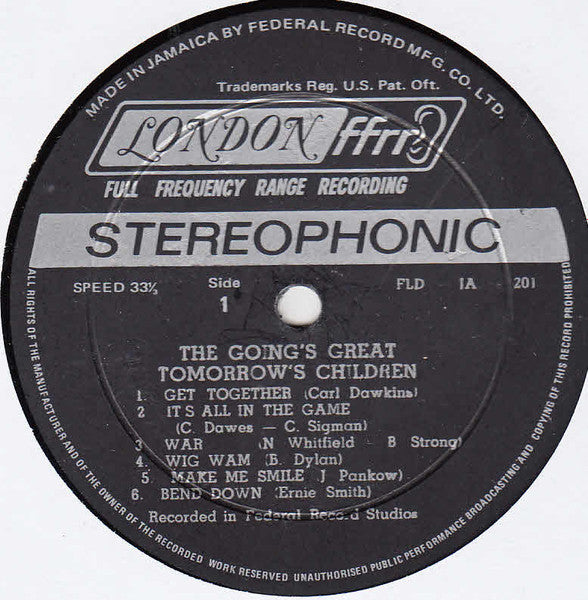 Image of Label Cover of LP - VG/VG - TOMORROWS CHILDREN, The Going's Great With (London Records; FLD-JA-201, Jamaica 1970, Poster), ,  - 3225246E