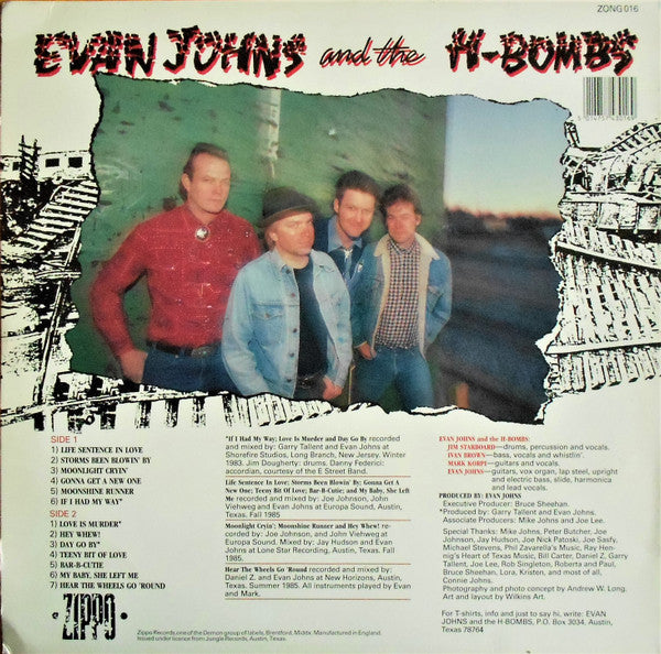 Image of Back Cover of LP - VG+/VG+ - EVAN JOHNS AND THE H-BOMBS, Evan Johns And The H-Bombs (Zippo Records; ZONG 016, UK 1987), ,  - 3215620C