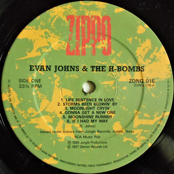 Image of Label Cover of LP - VG+/VG+ - EVAN JOHNS AND THE H-BOMBS, Evan Johns And The H-Bombs (Zippo Records; ZONG 016, UK 1987), ,  - 3215620C