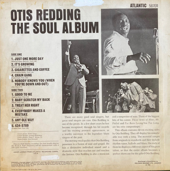 Image of Back Cover of LP - VG/G+ - OTIS REDDING, The Soul Album (Atlantic; 587011, UK 1966, Laminated Front Sleeve, Original UK Mono issue), ,  - 3226143E