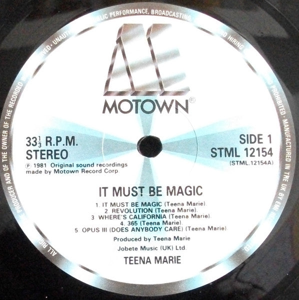 Image of Label Cover of LP - VG/VG - TEENA MARIE, It Must Be Magic (Motown; STML 12154, UK 1981, Inner), Light marks. Wear to edge of sleeve with ringwear.,  - 3426016E
