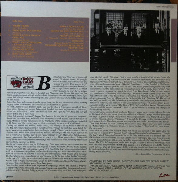 Image of Back Cover of 3225287E: LP - BOBBY FULLER FOUR, Live Again (Eva; 12046, France 1984)   VG+/VG+