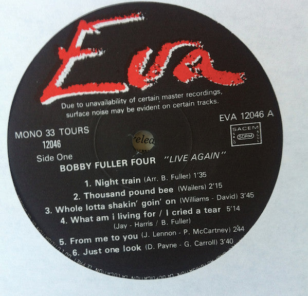 Image of Label Cover of 3225287E: LP - BOBBY FULLER FOUR, Live Again (Eva; 12046, France 1984)   VG+/VG+