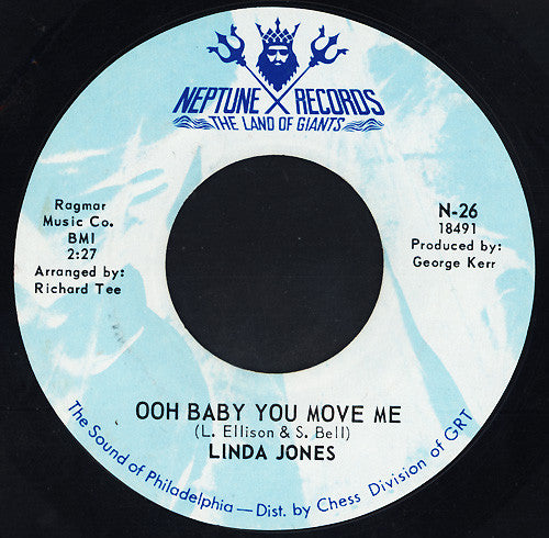 Image of Front Cover of 7" - /G+ - LINDA JONES, Ooh Baby You Move Me / Can You Blame Me? (Neptune; N-26, US 1970), ,  - 3616274C