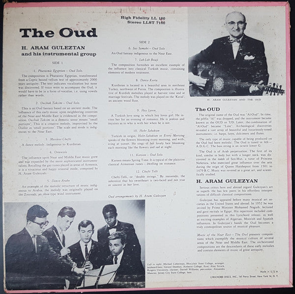 Image of Back Cover of LP - VG/VG - H. ARAM GULEZYAN AND HIS INSTRUMENTAL GROUP, The Oud: Music Of The Near And Middle East (Lyrichord; LLST 7160, US 1966), ,  - 2826191E