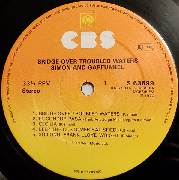 Image of Label Cover of LP - VG/G+ - SIMON AND GARFUNKEL, Bridge Over Troubled Water (CBS Sunburst; 63699, UK 1970), ,  - 2646058S