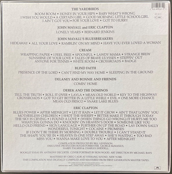 Image of Back Cover of 3315039C: 4xCD - ERIC CLAPTON, Crossroads (Polydor; 835 261-2, Europe 1988, Box Set, Booklet & Insert)   VG/EX