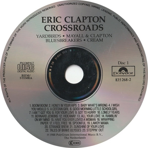 Image of Label Cover of 3315039C: 4xCD - ERIC CLAPTON, Crossroads (Polydor; 835 261-2, Europe 1988, Box Set, Booklet & Insert)   VG/EX