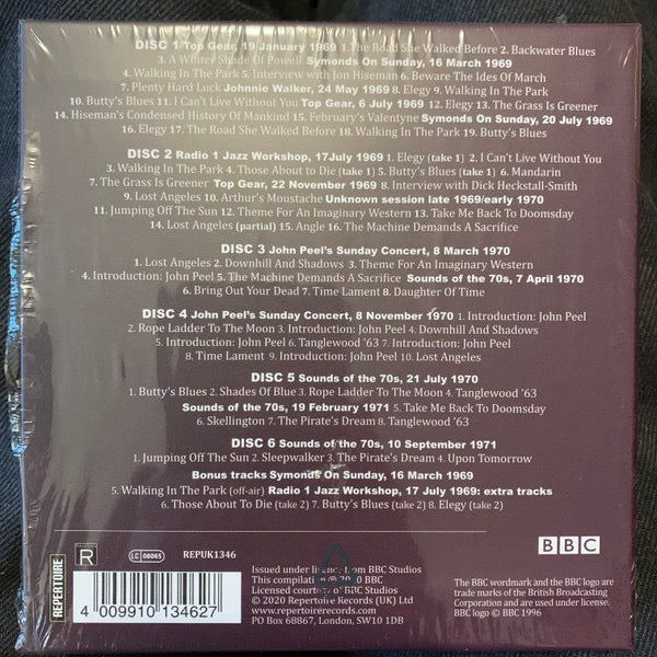 Image of Back Cover of 6xCD - EX/VG+ - COLOSSEUM, Transmissions Live At The BBC (Repertoire Records; REPUK1346, UK 2020, Box Set, Booklet), Still In Opened Shrinkwrap With Hype Sticker,  - 2416232C