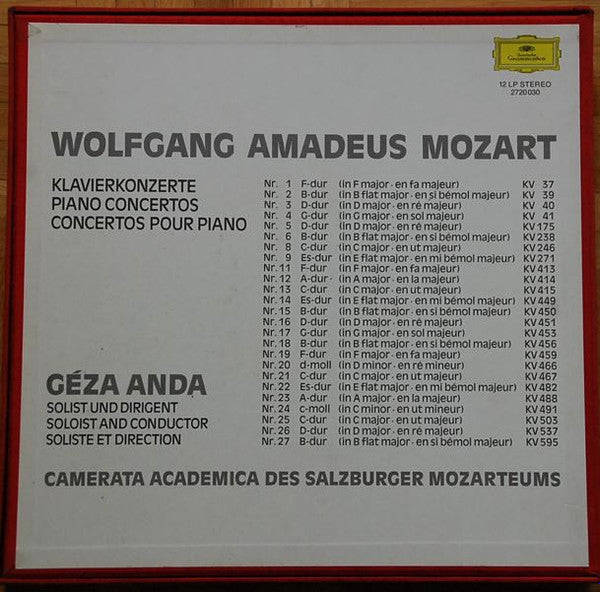 Image of Back Cover of 12xLP - VG+/VG - G ZA ANDA, CAMERATA ACADEMICA DES SALZBURGER MOZARTEUMS, Mozart: Die Klavierkonzerte - The Piano Concertos - Les Concertos Pour Piano (Deutsche Grammophon; 2720 030, Germany 1971, Box Set, Booklet), Strong VG,  - 3026062E