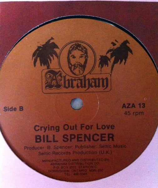 Image of Label Cover of 12" - VG+/VG+ - BILL SPENCER, Meet Me At The Caffee / Crying Out For Love (Abraham; AZA 13, Canada 1980s, Company Sleeve), ,  - 3315368C