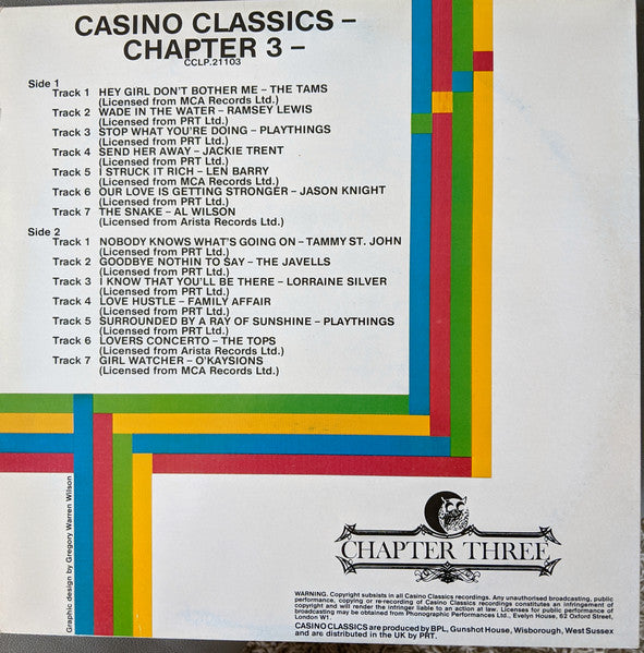 Image of Back Cover of LP - VG/VG+ - VARIOUS, Casino Classics Chapter Three (Casino Classics; CCLP 21103, UK 1980s), Sleeve scuffed and lightly stained,  - 3315463C