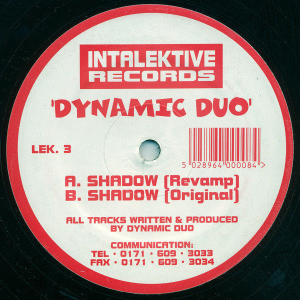 Image of Front Cover of 3315490C: 12" - DYNAMIC DUO, Shadow (Intalektive Records; LEK. 3, UK 1995) Surface marks and hairline scratches.  /G+