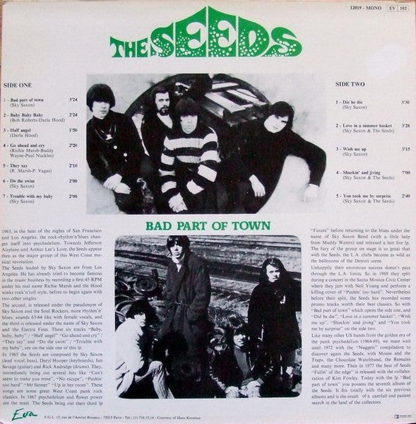 Image of Back Cover of LP - VG/VG - THE SEEDS & SKY SAXON, Bad Part Of Town (Eva; 12019, France 1983), ,  - 3926315E