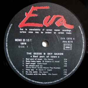 Image of Label Cover of LP - VG/VG - THE SEEDS & SKY SAXON, Bad Part Of Town (Eva; 12019, France 1983), ,  - 3926315E