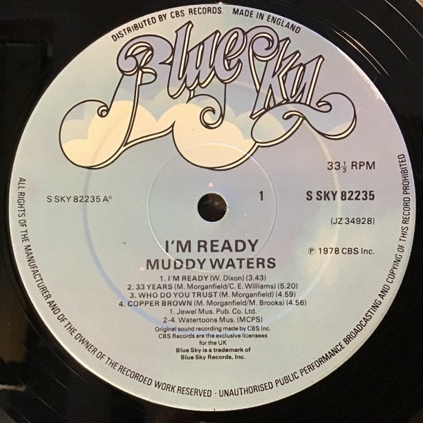 Image of Label Cover of LP - VG/VG+ - MUDDY WATERS, I'm Ready (Blue Sky; SKY 82235, UK 1978), Small tear on loading side of disc. Strong VG+ disc.,  - 4346196S