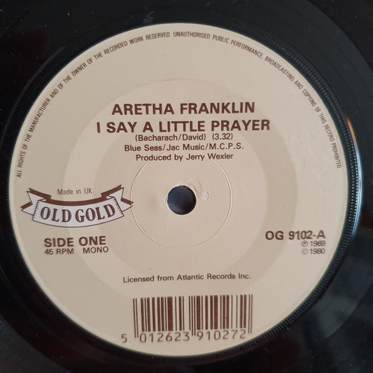 Image of Front Cover of 7" - VG/VG+ - ARETHA FRANKLIN, I Say A Little Prayer / Respect (Old Gold; OG 9102, UK 1980, Company Sleeve, Solid Centre), ,  - 3455103S