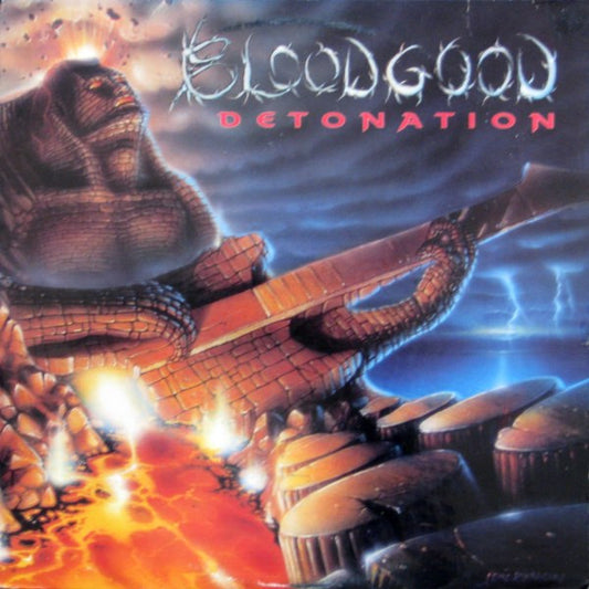Image of Front Cover of 3425082E: LP - BLOODGOOD, Detonation (Frontline Records; R09019, US 1987, Laminated Sleeve, No Inserts)   VG+/VG+