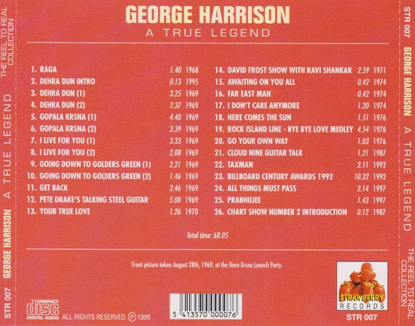 Image of Back Cover of CD - VG+/VG+ - GEORGE HARRISON, A True Legend (Strawberry Records; STR 007,  1999, Jewel Case), ,  - 3435045E