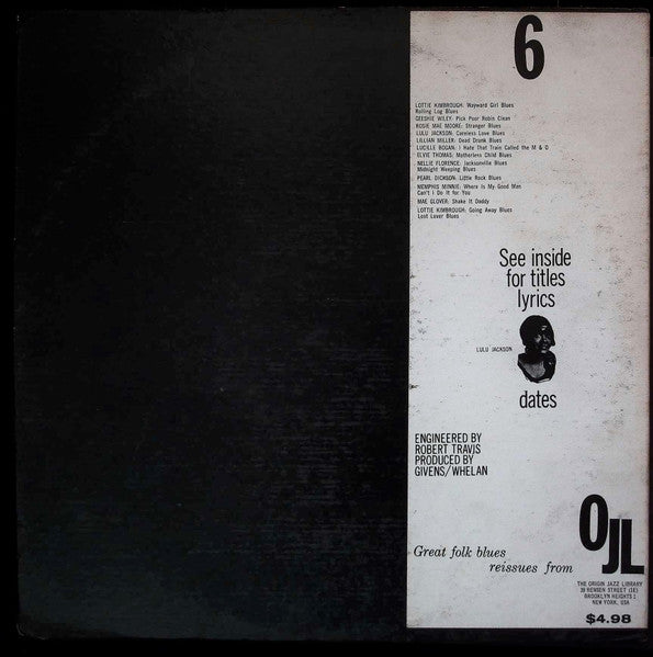 Image of Back Cover of LP - VG+/EX - VARIOUS, Country Girls! 1927-1935 (Origin Jazz Library; OJL-6, US 1964, Folkways style sleeve, No Booklet), Writing On Label,  - 2926166E