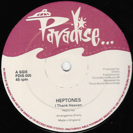 Image of Front Cover of 12" - /G+ - THE HEPTONES, I Thank Heaven (Paradise; PDIS 005, UK 1980s), Lots of light marks, plays above grade. Clean labels.,  - 3415579C