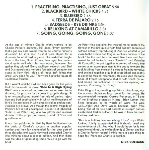 Image of Back Cover of 4545232S: 10" - CHARLIE WATTS, From One Charlie (UFO Records; UFO 2 LP, UK 1991, Box Set, Hardback Book, Print) Box has some indents and marks on the back, print has foxing  VG/VG+