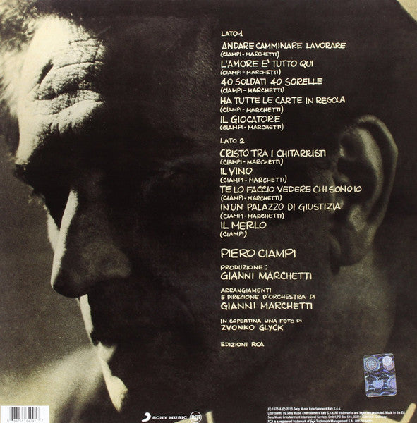 Image of Back Cover of 3445160S: LP - PIERO CIAMPI, Andare Camminare Lavorare E Altri Discorsi (RCA; .88875164091, Europe 2015 Reissue, 180g Vinyl) Faint ring and edge wear, creasing.  VG/VG+