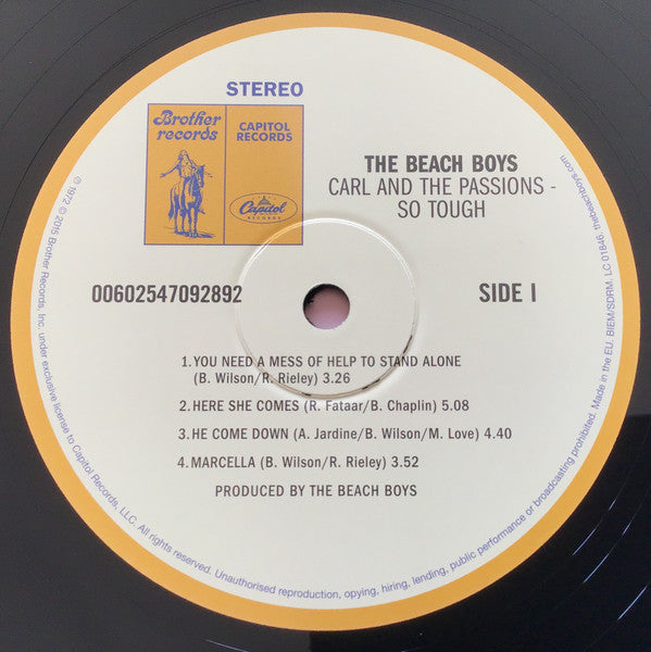 Image of Label Cover of LP - VG+/VG+ - THE BEACH BOYS, Carl And The Passions   "So Tough" (Capitol Records; 00602547092892, Europe 2015 Reissue, 180 Gram Vinyl), ,  - 3545006S