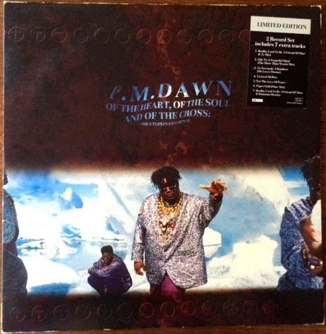 Image of Front Cover of 5015511C: 2xLP - P.M. DAWN, Of The Heart, Of The Soul And Of The Cross: The Utopian Experience (Gee Street; GEEAX 7/512216-1, UK 1992, Gatefold, Limited Edition, 7 Extra Tracks) Edge wear and a few small surface tears to sleeve. Discs have light marks only.  G+/VG