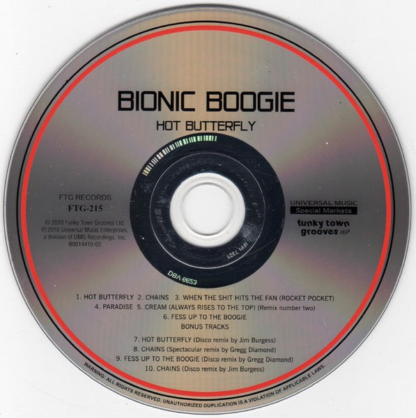 Image of Label Cover of 3535057E: CD - BIONIC BOOGIE, GREGG DIAMOND, Hot Butterfly (Funkytowngrooves; FTG-215, US 2010, Jewel Case)   VG+/VG+
