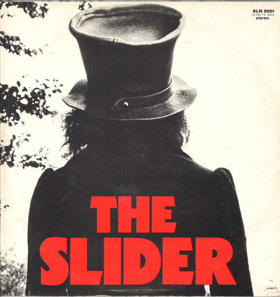 Image of Back Cover of LP - VG/F - T. REX, The Slider (T. Rex; BLN 5001, UK 1972, Inner, No 'T.REX' Under Tracklist on Labels), Edge wear and ring wear, Disc covered in hairlines, Plays OK. ,  - 2716095C