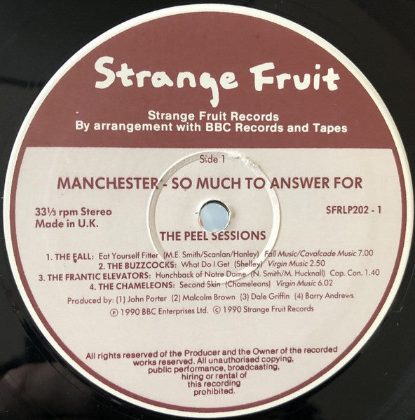 Image of Label Cover of 3515109C: 2xLP - VARIOUS, Manchester, So Much To Answer For (Strange Fruit; SFRLP202, UK 1990, Hype Stickered Gatefold Sleeve, 2 Company Inners)   VG+/VG+