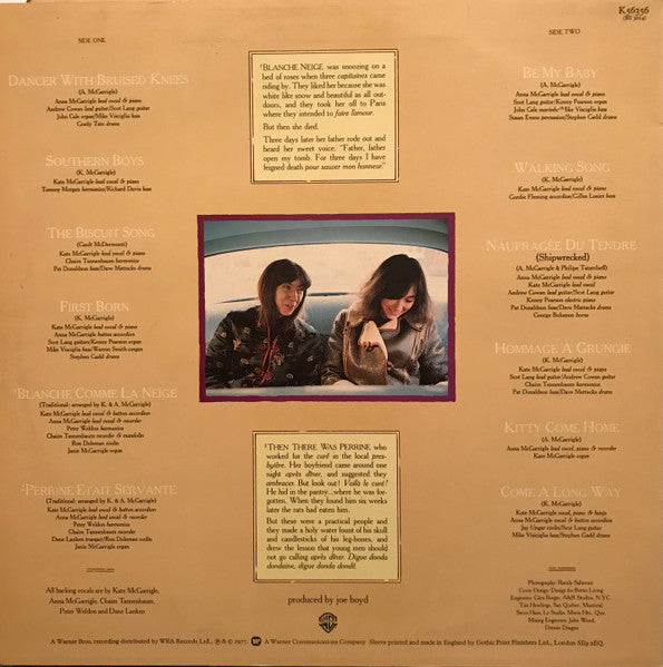 Image of Back Cover of LP - VG+/VG+ - KATE & ANNA MCGARRIGLE, Dancer With Bruised Knees (Warner Bros. Records; K 56356, UK 1977), ,  - 1316167C
