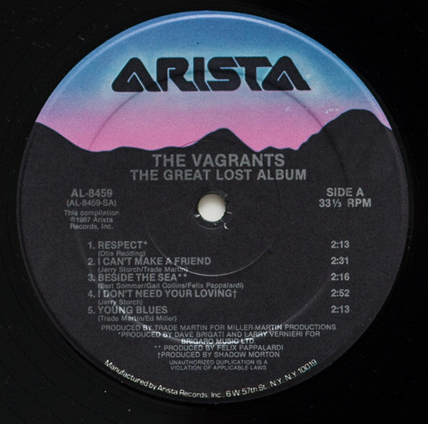 Image of Label Cover of LP - VG+/VG+ - THE VAGRANTS, The Great Lost Album (Arista; AL-8459, US 1987, Hauppauge Press), Strong VG+,  - 3826153E
