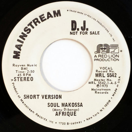 Image of Front Cover of 3515276C: 7" - AFRIQUE, Soul Makossa (Mainstream Records; MRL 5542, US 1973)   /G