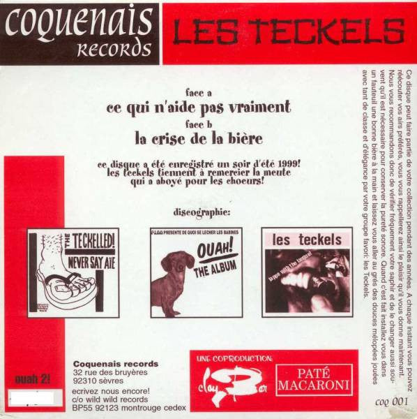 Image of Back Cover of 7" - EX/EX - LES TECKELS, Aboivent Z'en Fran�ais! (Coquenais Records ; COQ 001, France 2000, Picture Sleeve, Picture Disc), Limited Edition No 194/300,  - 3525292E
