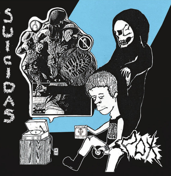 Image of Front Cover of 3525288E: 7" EP - SUICIDAS / POX, Suicidas / Pox Split EP (All The Madmen Records ; MAD30, UK 2016, Picture Sleeve, Insert, Blue Translucent Vinyl)   EX/EX