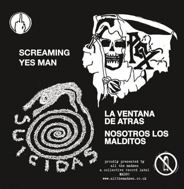 Image of Back Cover of 3525288E: 7" EP - SUICIDAS / POX, Suicidas / Pox Split EP (All The Madmen Records ; MAD30, UK 2016, Picture Sleeve, Insert, Blue Translucent Vinyl)   EX/EX