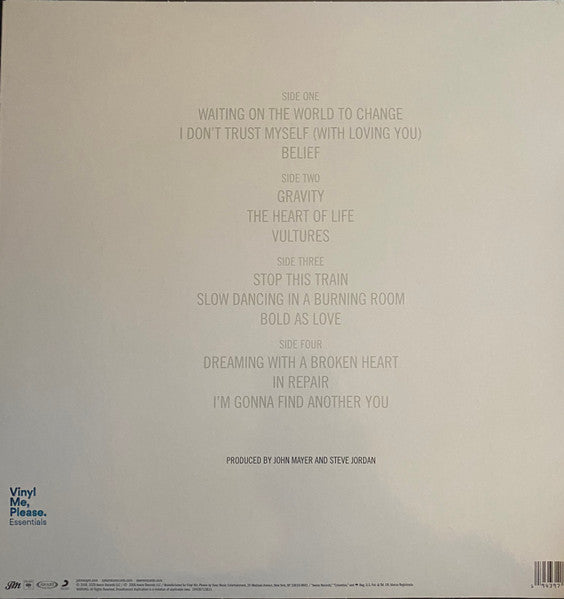 Image of Back Cover of 2xLP - EX/EX - JOHN MAYER, Continuum (Aware Records; 19439713611, US 2020 Reissue, 2 Inners, Vinyl Me Please Edition: Turquoise vinyl with exclusive art print), ,  - 2426107E