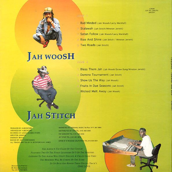 Image of Back Cover of LP - VG/VG+ - JAH WOOSH MEETS JAH STITCH, At Leggo Sounds (Original Music; OMLP31, UK 1980s), Storage warp nap. Light wear on sleeve.,  - 3515352C