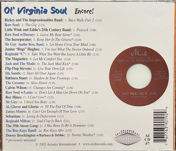 Image of Back Cover of CD - VG+/VG+ - VARIOUS, Ol' Virginia Soul - Encore! 1965-75 (Arcania International; AI CD #7, US 2005), ,  - 3655021S