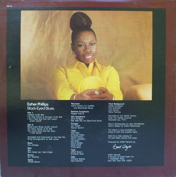 Image of Back Cover of LP - VG/VG+ - ESTHER PHILLIPS, Black-Eyed Blues (kudu; KU-14, US 1973, Pasteback Sleeve), Corner cut bottom left,  - 3326069E