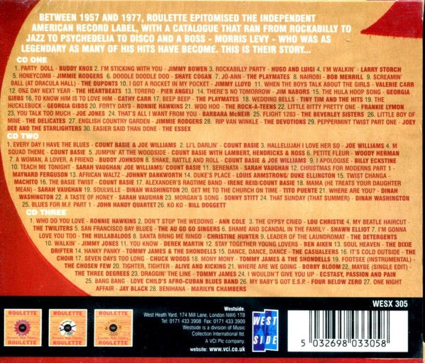 Image of Back Cover of 3xCD - VG/VG+ - VARIOUS, The Roulette Story: Two Decades Of American Popular Music 1957-1977 (Westside; WESX 305, UK 1998, Box Set), ,  - 3516071C