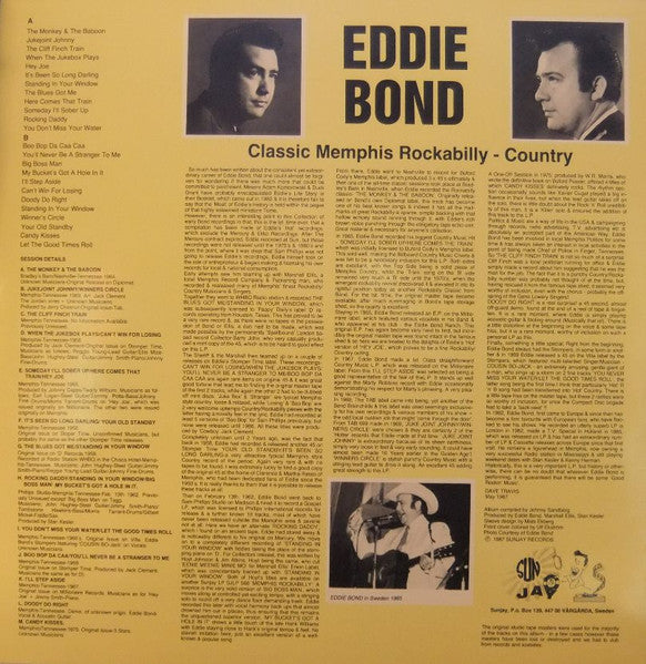 Image of Back Cover of 3625110E: LP - EDDIE BOND, Early Days (Sunjay; SJLP-574, Sweden 1987)   VG+/VG+