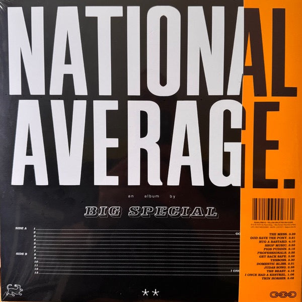 Image of Back Cover of 5015341C: LP - BIG SPECIAL, National Average (So Recordings; SOAKLPB610, UK 2025, Gatefold, Inner & Booklet, With Obi. Transparent Yellow Splatter Vinyl ) Still in shrinkwrap, no hype sticker.  VG+/EX