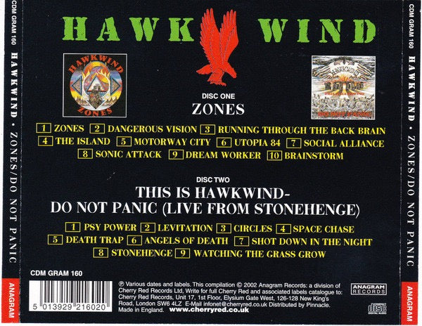 Image of Back Cover of 2xCD - VG+/VG+ - HAWKWIND, Zones / Do Not Panic (Anagram Records; CDM GRAM 160, UK 2002, Double CD Case), ,  - 3635122E